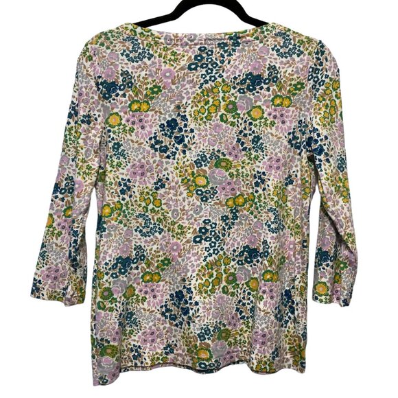 Croft & Barrow Violet Green Floral Boat Neck 3/4 Sleeve Top S - Picture 2 of 5